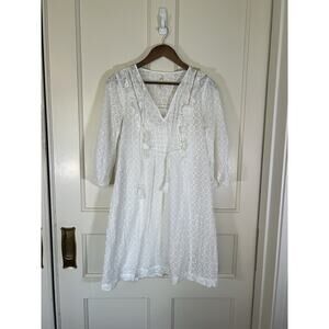 Anthropologie Thames Eyelet Shift Dress Womens Size 4 White Cottagecore Boho